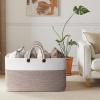 imageOIAHOMY 75L Large Blanket Basket 22x17x12 Rectangle Woven Baskets For Storage Nursery Blanket Storage Living Room Toy Box With Long HandleGradient Brown With WhiteBrown With White