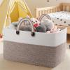 imageOIAHOMY 75L Large Blanket Basket 22x17x12 Rectangle Woven Baskets For Storage Nursery Blanket Storage Living Room Toy Box With Long HandleGradient Brown With WhiteBrown With White