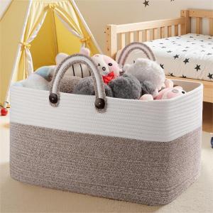 imageOIAHOMY 75L Large Blanket Basket 22x17x12 Rectangle Woven Baskets For Storage Nursery Blanket Storage Living Room Toy Box With Long HandleGradient Brown With WhiteBrown With White