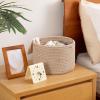 imageOIAHOMY Small Storage Baskets for OrganizingCloset Cube Shelf Storage 989871 Woven Cotton Rope Gift Baskets for NurseryCute Dog Toy bins Round 3 Packs WhiteBrown