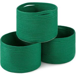 imageOIAHOMY Small Storage Baskets for OrganizingCloset Cube Shelf Storage 989871 Woven Cotton Rope Gift Baskets for NurseryCute Dog Toy bins Round 3 Packs WhiteGreen