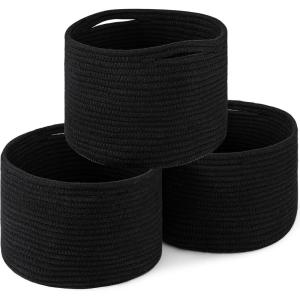 imageOIAHOMY Small Storage Baskets for OrganizingCloset Cube Shelf Storage 989871 Woven Cotton Rope Gift Baskets for NurseryCute Dog Toy bins Round 3 Packs WhiteBlack
