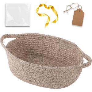 imageOIAHOMY Small Woven Basket with Gift Bags Ribbons ampamp DIY Label Card Baskets for Gifts Empty Small Rope Basket 12  8  5IN Cute Decorative baskets with Handles for Baby Pets Toys GreenBrown