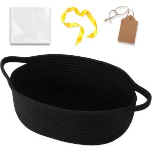 imageOIAHOMY Small Woven Basket with Gift Bags Ribbons ampamp DIY Label Card Baskets for Gifts Empty Small Rope Basket 12  8  5IN Cute Decorative baskets with Handles for Baby Pets Toys GreenBlack