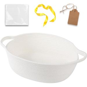 imageOIAHOMY Small Woven Basket with Gift Bags Ribbons ampamp DIY Label Card Baskets for Gifts Empty Small Rope Basket 12  8  5IN Cute Decorative baskets with Handles for Baby Pets Toys GreenWhite