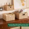 imageOIAHOMY Scalloped Wicker Baskets Handwoven Storage Baskets with Builtin Handles Paper Rope Shelf Baskets for Organizing and Decoration Set of 3YellowYellow