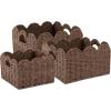 imageOIAHOMY Scalloped Wicker Baskets Handwoven Storage Baskets with Builtin Handles Paper Rope Shelf Baskets for Organizing and Decoration Set of 3YellowBrown