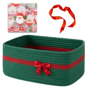 imageOIAHOMY Christmas Basket with Gift Bags and Ribbons Woven Storage Basket for Decorations Nursery Pets  GreenChristmas Green