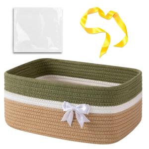 imageOIAHOMY Christmas Basket with Gift Bags and Ribbons Woven Storage Basket for Decorations Nursery Pets  GreenLight Green  Yellow