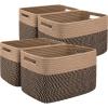 imageOIAHOMY 4 Pack Storage Baskets for Organizing Basket for Shelves with Handle Woven Baskets for Storage Toys Towels Books Cotton Rope Basket 13quot L x 9 quot W x 78 quot H Brown ampamp WhiteBrown  Black