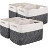 imageOIAHOMY 4 Pack Storage Baskets for Organizing Basket for Shelves with Handle Woven Baskets for Storage Toys Towels Books Cotton Rope Basket 13quot L x 9 quot W x 78 quot H Brown ampamp WhiteBlack  White