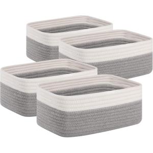imageOIAHOMY 4 Pack Storage Baskets for Organizing Small Bins for Shelves Cute Decorative Storage Bins Organizer Baskets for Gifts Empty 118Lx78Wx47H BrownWhiteGreyWhite