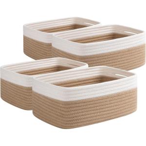 imageOIAHOMY 4 Pack Storage Baskets for Organizing Small Bins for Shelves Cute Decorative Storage Bins Organizer Baskets for Gifts Empty 118Lx78Wx47H BrownWhiteYellowWhite