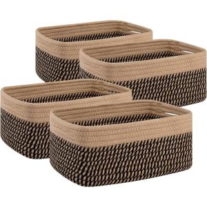 imageOIAHOMY 4 Pack Storage Baskets for Organizing Small Bins for Shelves Cute Decorative Storage Bins Organizer Baskets for Gifts Empty 118Lx78Wx47H BrownWhiteBlackYellow