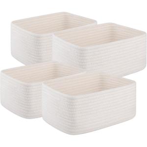 imageOIAHOMY 4 Pack Storage Baskets for Organizing Small Bins for Shelves Cute Decorative Storage Bins Organizer Baskets for Gifts Empty 118Lx78Wx47H BrownWhiteWhite