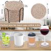 imageOIAHOMY 10 Pcs Drink Coasters with Holder Boho Cotton Woven Coaster Set Absorbent Coaster Protection for Various Cups Ideal for Coffee Tables Home Decor and Gift 43 InchesMixed YellowBrown