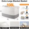 image:imageOIAHOMY 108L Extra Large Blanket Basket 25x16x16 Rectangle Woven Cotton Rope Baskets for for Living Room Toy Storage with Handle Gradient Light BrownGradient Grey