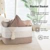 image:imageOIAHOMY 108L Extra Large Blanket Basket 25x16x16 Rectangle Woven Cotton Rope Baskets for for Living Room Toy Storage with Handle Gradient Light BrownGradient Light Brown