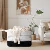 image:imageOIAHOMY 108L Extra Large Blanket Basket 25x16x16 Rectangle Woven Cotton Rope Baskets for for Living Room Toy Storage with Handle Gradient Light BrownGradient Black
