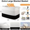 image:imageOIAHOMY 108L Extra Large Blanket Basket 25x16x16 Rectangle Woven Cotton Rope Baskets for for Living Room Toy Storage with Handle Gradient Light BrownGradient Black