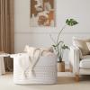 image:imageOIAHOMY 108L Extra Large Blanket Basket 25x16x16 Rectangle Woven Cotton Rope Baskets for for Living Room Toy Storage with Handle Gradient Light BrownLight Yellow  White