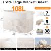 image:imageOIAHOMY 108L Extra Large Blanket Basket 25x16x16 Rectangle Woven Cotton Rope Baskets for for Living Room Toy Storage with Handle Gradient Light BrownLight Yellow  White