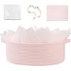 image:imageOIAHOMY Gift Basket with Handle Small Woven Basket with Gift Bag Ribbon and Wrap Tissue Paper Nursery Bins Empty to Fill with Small Items Baby Pet Toy Organizer  WhitePink