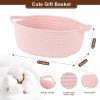 image:imageOIAHOMY Gift Basket with Handle Small Woven Basket with Gift Bag Ribbon and Wrap Tissue Paper Nursery Bins Empty to Fill with Small Items Baby Pet Toy Organizer  WhitePink