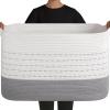 image:imageOIAHOMY 108L Extra Large Blanket Basket 25x16x16 Rectangle Woven Cotton Rope Baskets for for Living Room Toy Storage with Handle Gradient Light BrownGradient Grey