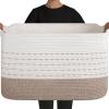 image:imageOIAHOMY 108L Extra Large Blanket Basket 25x16x16 Rectangle Woven Cotton Rope Baskets for for Living Room Toy Storage with Handle Gradient Light BrownGradient Light Brown
