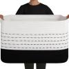 image:imageOIAHOMY 108L Extra Large Blanket Basket 25x16x16 Rectangle Woven Cotton Rope Baskets for for Living Room Toy Storage with Handle Gradient Light BrownGradient Black
