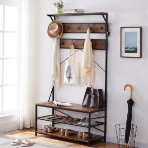 image:image3in1 Entryway Coat RackVintage Industrial Hall Tree 72 Inch with Storage Bench and Coat Racks Entryway Storage Shelf Organizer with 9 Hooks Large Size Wood Look Accent Furniture with Metal Frame