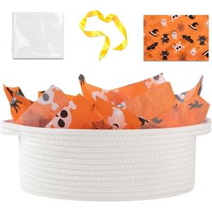 image:imageOIAHOMY Gift Basket with Handle Small Woven Basket with Gift Bag Ribbon and Wrap Tissue Paper Nursery Bins Empty to Fill with Small Items Baby Pet Toy Organizer  WhiteWhite  Orange