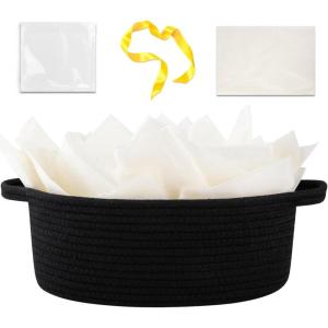 image:imageOIAHOMY Gift Basket with Handle Small Woven Basket with Gift Bag Ribbon and Wrap Tissue Paper Nursery Bins Empty to Fill with Small Items Baby Pet Toy Organizer  WhiteBlack