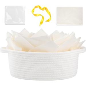 image:imageOIAHOMY Gift Basket with Handle Small Woven Basket with Gift Bag Ribbon and Wrap Tissue Paper Nursery Bins Empty to Fill with Small Items Baby Pet Toy Organizer  WhiteWhite