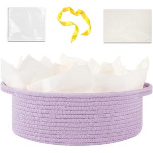 image:imageOIAHOMY Gift Basket with Handle Small Woven Basket with Gift Bag Ribbon and Wrap Tissue Paper Nursery Bins Empty to Fill with Small Items Baby Pet Toy Organizer  WhiteLilac Purple