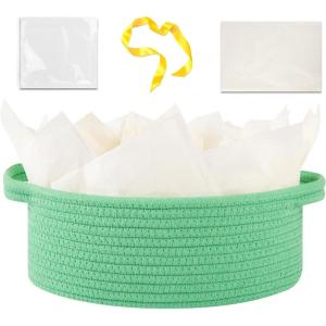 image:imageOIAHOMY Gift Basket with Handle Small Woven Basket with Gift Bag Ribbon and Wrap Tissue Paper Nursery Bins Empty to Fill with Small Items Baby Pet Toy Organizer  WhiteGreen