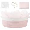 image:imageOIAHOMY Gift Basket Empty with Handle 12x 8x 5 Small Woven Basket with Gift Bag Ribbon and Wrap Tissue Paper Dog Toy Storage for Organizing  Pink amp WhitePink  White