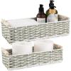 image:imageOIAHOMY Toilet Paper Baskets Handmade Paper Rope Decorative Wicker Storage Tank Shelf Cabinet Organizer for Bathroom Home Set of 2 GreenGreen  White