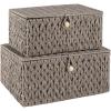 image:imageOIAHOMY Wicker Storage Basket with Lid amp Lock Lidded Storage Bins Decorative Baskets for Organizing Set of 2NaturalGrey