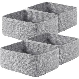image:imageOIAHOMY 4 Pack 1417110263IN Storage Baskets for Organizing Shelves Woven Rope Baskets for Organizing Books Clothes Decorative Basket for Living Room Nursery Bedroom Gift Basket WhiteGrey