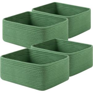 image:imageOIAHOMY 4 Pack 1417110263IN Storage Baskets for Organizing Shelves Woven Rope Baskets for Organizing Books Clothes Decorative Basket for Living Room Nursery Bedroom Gift Basket WhiteGreen