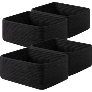 image:imageOIAHOMY 4 Pack 1417110263IN Storage Baskets for Organizing Shelves Woven Rope Baskets for Organizing Books Clothes Decorative Basket for Living Room Nursery Bedroom Gift Basket WhiteBlack