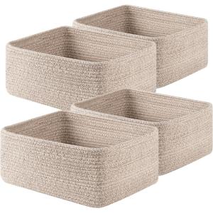 image:imageOIAHOMY 4 Pack 1417110263IN Storage Baskets for Organizing Shelves Woven Rope Baskets for Organizing Books Clothes Decorative Basket for Living Room Nursery Bedroom Gift Basket WhiteBrown