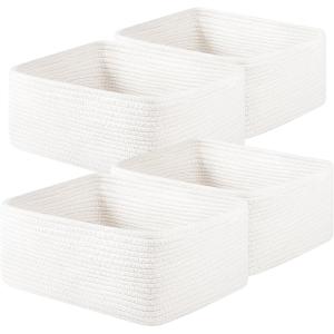 image:imageOIAHOMY 4 Pack 1417110263IN Storage Baskets for Organizing Shelves Woven Rope Baskets for Organizing Books Clothes Decorative Basket for Living Room Nursery Bedroom Gift Basket WhiteWhite