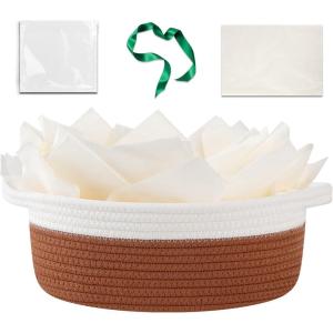 image:imageOIAHOMY Gift Basket Empty with Handle 12x 8x 5 Small Woven Basket with Gift Bag Ribbon and Wrap Tissue Paper Dog Toy Storage for Organizing  Pink amp WhiteRust Red  White