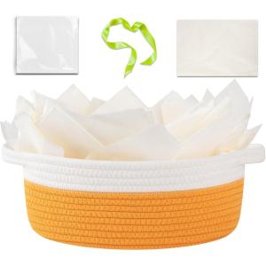 image:imageOIAHOMY Gift Basket Empty with Handle 12x 8x 5 Small Woven Basket with Gift Bag Ribbon and Wrap Tissue Paper Dog Toy Storage for Organizing  Pink amp WhiteOrange  White