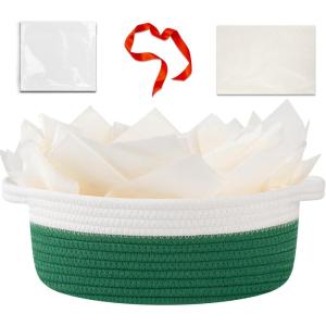 image:imageOIAHOMY Gift Basket Empty with Handle 12x 8x 5 Small Woven Basket with Gift Bag Ribbon and Wrap Tissue Paper Dog Toy Storage for Organizing  Pink amp WhiteGreen  White