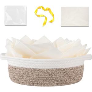 image:imageOIAHOMY Gift Basket Empty with Handle 12x 8x 5 Small Woven Basket with Gift Bag Ribbon and Wrap Tissue Paper Dog Toy Storage for Organizing  Pink amp WhiteBrown  White