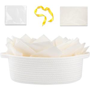 image:imageOIAHOMY Gift Basket Empty with Handle 12x 8x 5 Small Woven Basket with Gift Bag Ribbon and Wrap Tissue Paper Dog Toy Storage for Organizing  Pink amp WhiteWhite